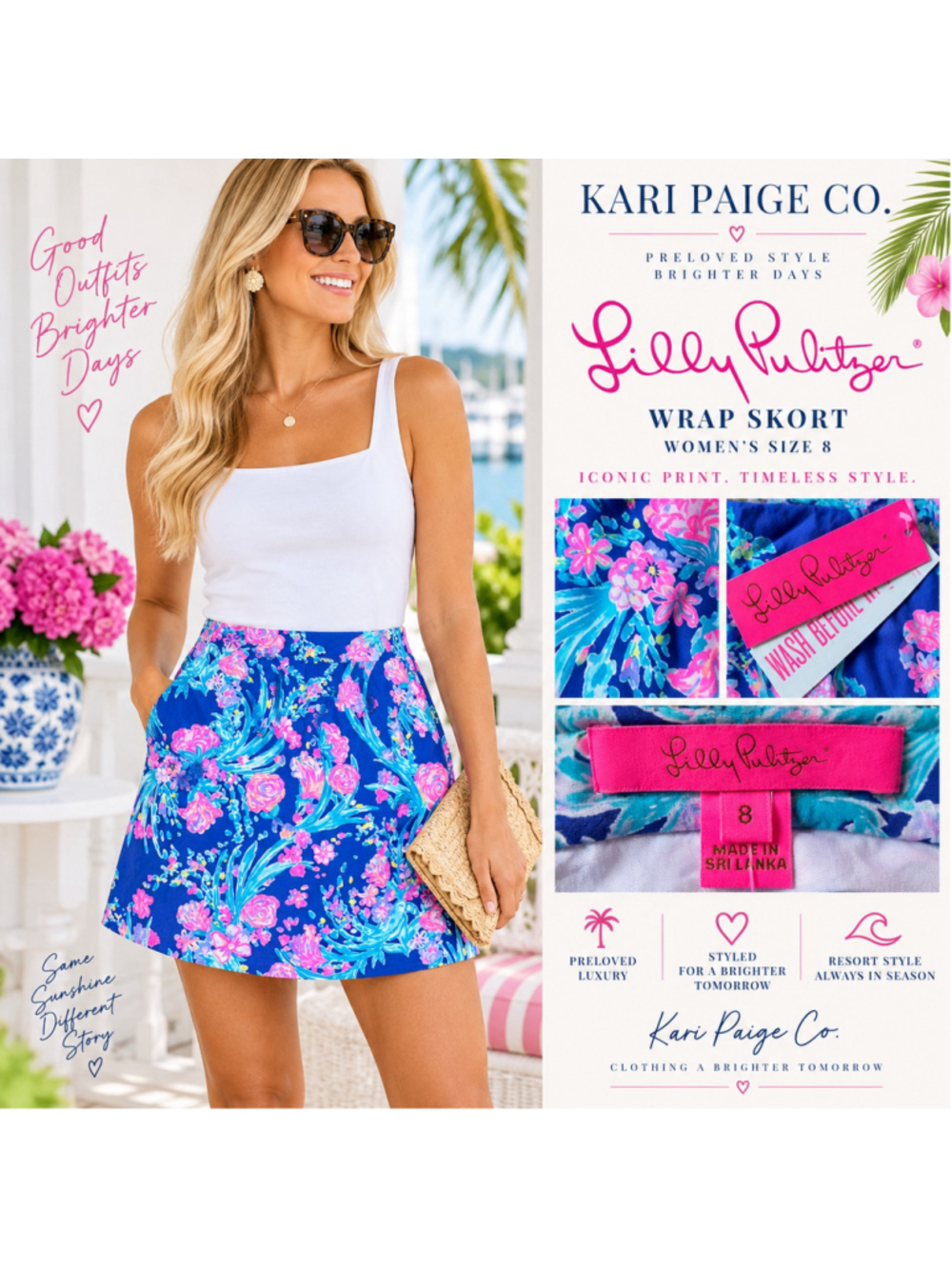 Women's Lilly Pulitzer Izzy skirt Size 8 Blue Pink Floral F26